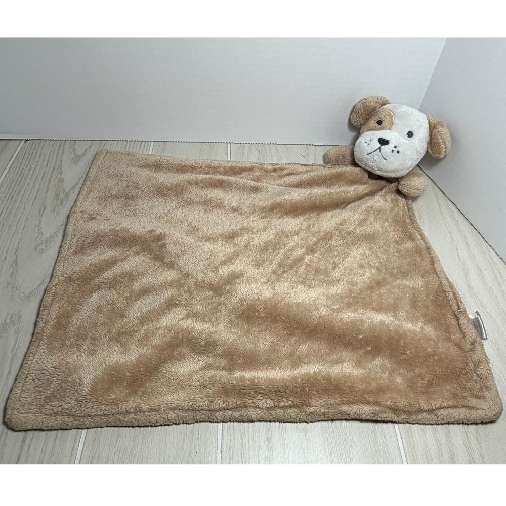 Modern Baby Security Blanket Lovey Brown White Puppy Dog Plush